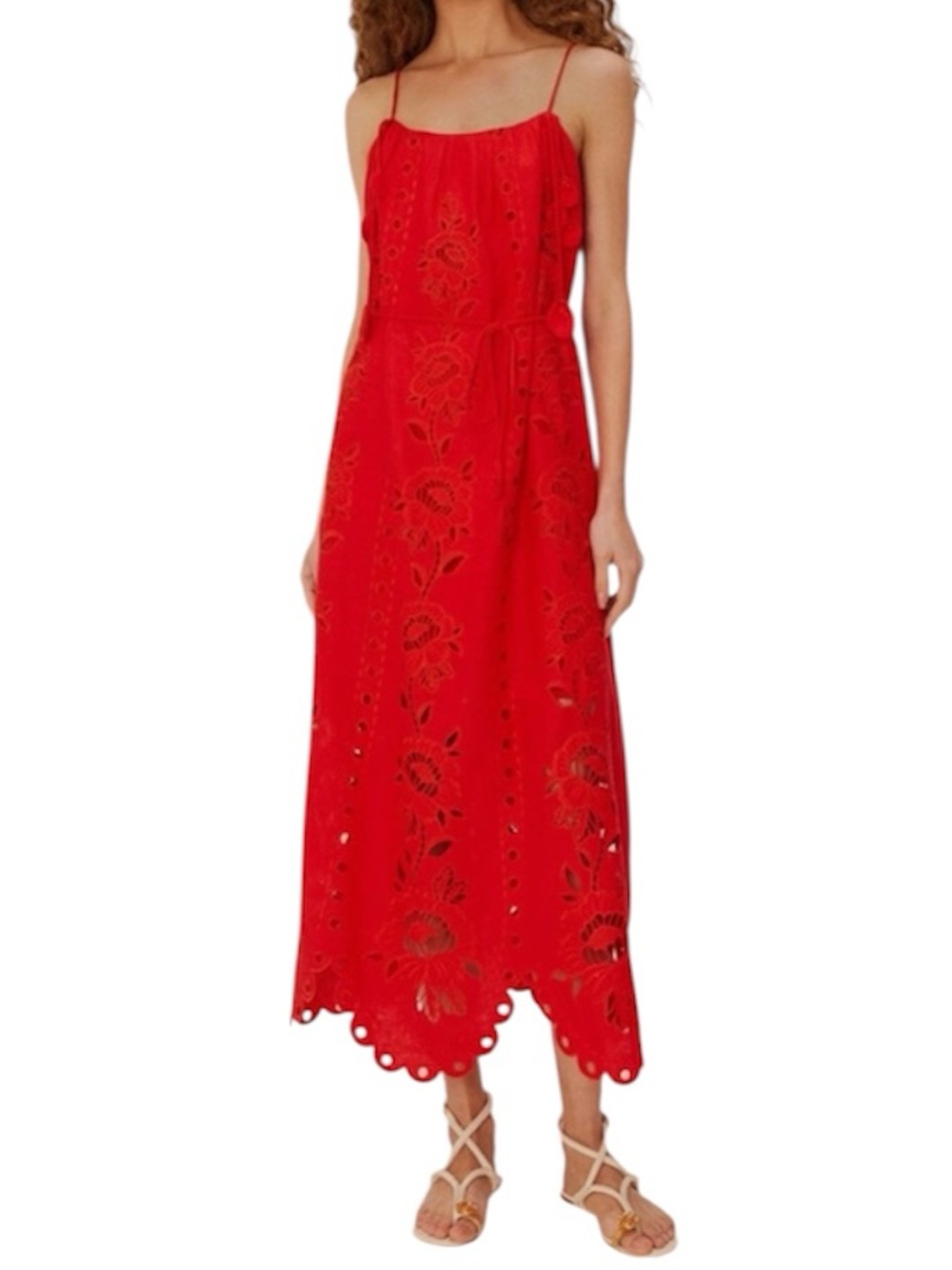 FARM Rio Red Flowers Richelieu Embroidered Linen Maxi Sundress NWT Size XS